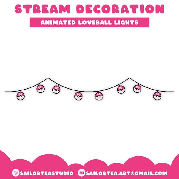 Loveball Fairy Light Animated Stream Decoration | Premade, P2U, Overlay, Set, Screen, Cute, Pretty, Pokeball, Pokemon, Scarlet, Violet