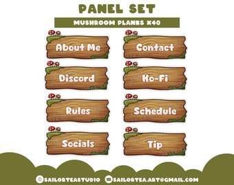 Mushroom Plank Twitch Panel Set x40 | P2U Panels Streaming Cottagecore Farming Sim Moss Wood Stardew Valley