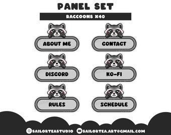 Raccoon Twitch Panel Set x40 | P2U Panels Streaming Cottagecore Farming Sim Moss Wood Stardew Valley