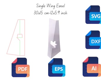 Single Wing Easel Template SVG • Poster Stand Cut File • Display Stand Vector • 300x150mm • Cricut Silhouette Laser Cut Files PDF DXF