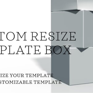 Könnte beinhalten: Ein Stapel aus drei grauen Boxen mit dem Text "CUSTOM RESIZE TEMPLATE BOX" und "EASILY RESIZE YOUR TEMPLATE WITH A CUSTOMIZABLE TEMPLATE" unter den Boxen. Der Text "Craft Addicted" befindet sich in einem schwarzen Quadrat in der oberen rechten Ecke des Bildes.