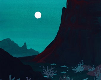 Night Desert Gouache Painting Print