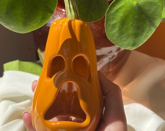 Vela de té con forma de calabaza de Halloween hecha a mano en cerámica - Decoración de calabaza de Halloween