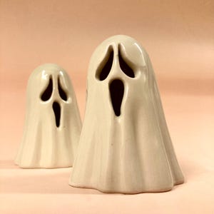Handmade Ceramic Ghost Tealight Holder: Spooky Halloween Decor
