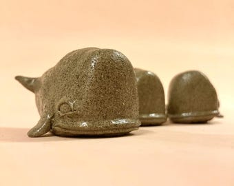 Handmade Miniature Stoneware Clay Whale Figurine: Ocean Decor