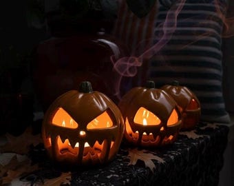 Handgjort keramiskt Halloween Jack O'Lantern värmeljus