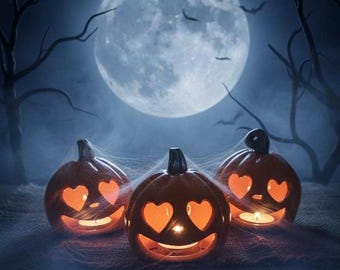 Vela de té de calabaza de Halloween de cerámica hecha a mano – Decoración Jack O'Lantern