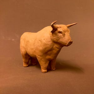Handmade Terra-Cotta Bull Sculpture: Rustic Ceramic Figurine