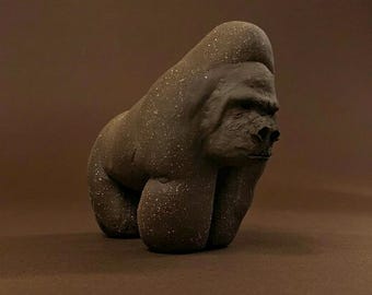 Handmade Ceramic Gorilla Sculpture: Minimalist Home Decor Figurine