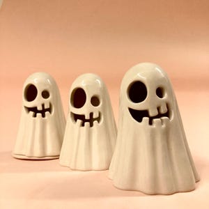 Handmade Ceramic Ghost Tealight Holder: Spooky Halloween Decor