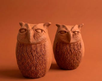 Handmade Red Clay Owl Sculpture: Rustic Wall Art