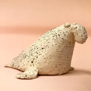 Handmade Ceramic Elephant Seal Figurine: Black Chamotte Clay Sculpture