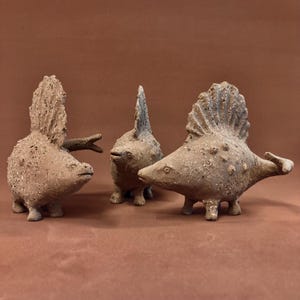 Handmade Brown Ceramic Dimetrodon Sculpture: Dinosaur Figurine