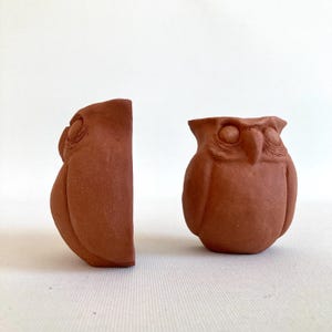 Handmade Ceramic Owl Wall Sculpture: Unglazed Red Clay Figurine