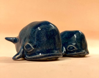 Handmade Miniature Ceramic Sperm Whale Sculpture - Navy Blue Glaze