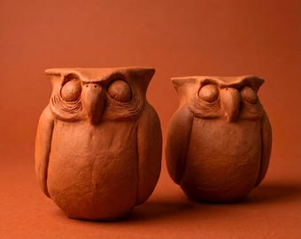 Handmade Ceramic Owl Wall Sculpture: Unglazed Red Clay Figurine