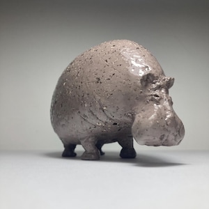 Handmade Brown Ceramic Hippo Sculpture - Ceramic Figurine -Brown Ceramic Hippo Statue - Handmade Ceramic Hippo