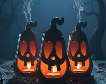 Vela de té de calabaza de Halloween de cerámica hecha a mano