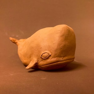 Handmade Terra-Cotta Whale Sculpture: Rustic Ceramic Figurine