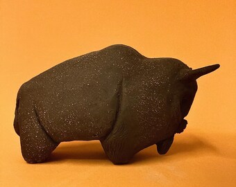 Handmade Dark Brown Ceramic Bison Sculpture - Ceramic Figurine - Ceramic Bison Statue - Handmade Ceramic Bison Figurines