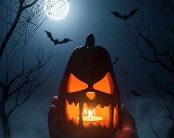 Handmade Spooky Ceramic Jack O'Lantern Tealight - Halloween Pumpkin