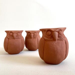 Handmade Red Clay Owl Sculpture: Unglazed Earthenware Figurine
