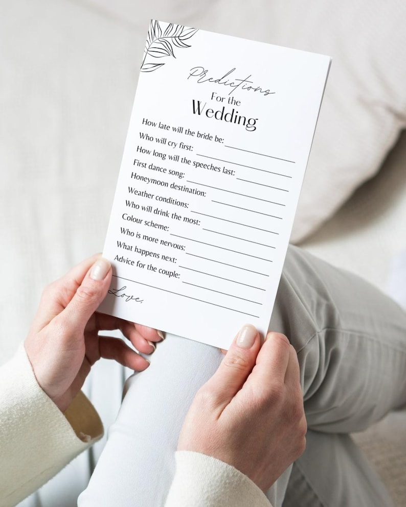 Wedding Predictions Bridal Shower Game, Minimalist Engagement Party