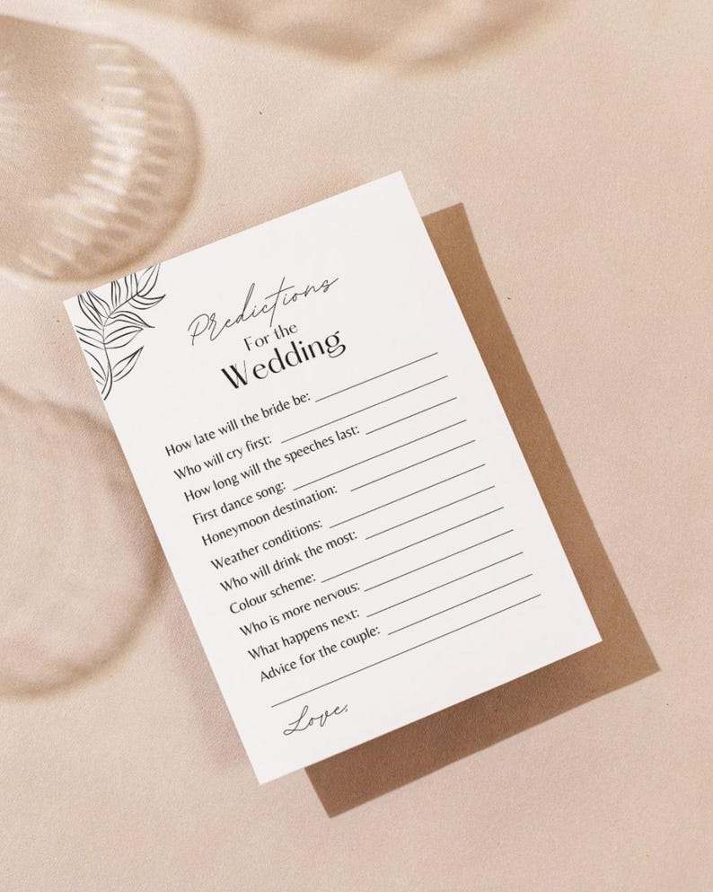 Wedding Predictions Bridal Shower Game, Minimalist Engagement Party