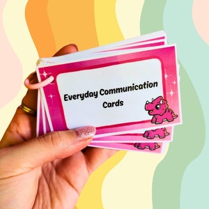 FYSIEKE KOPIE Roze dinosaurus alledaagse communicatiekaarten, klaar voor verzending / non-verbale autisme / niet-sprekende ondersteuningskaarten