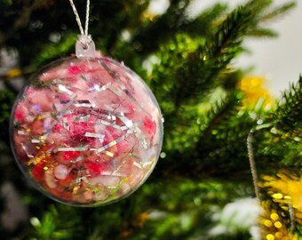 Silver and Pink Waste Free Christmas Baubles, Set of 2, Christmas Tree Ornaments, Christmas Decorations