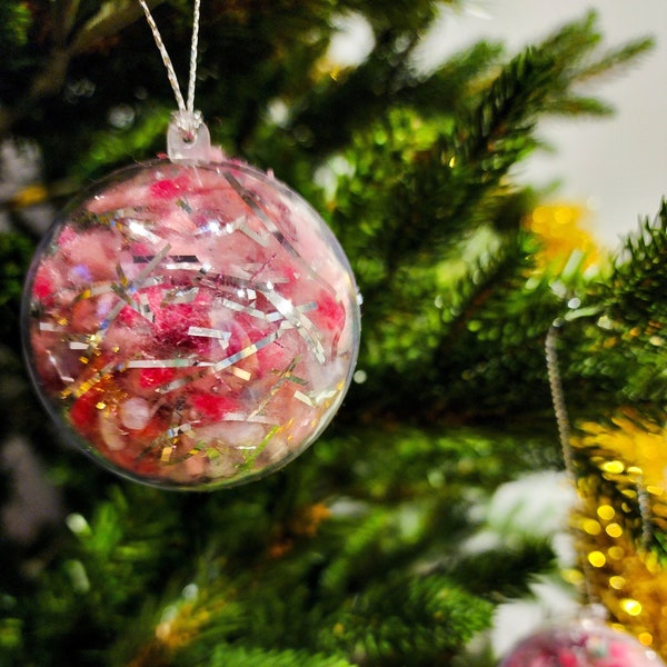 Silver and Pink Waste Free Christmas Baubles, Set of 2 or 4, Christmas Tree Ornaments, Christmas Decorations