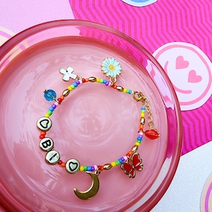 BI Beaded Rainbow Charm Bracelet, LGBT Rainbow Bracelet, Gold Charm Bracelet, LGBT Jewellery, Bisexual Bracelet,