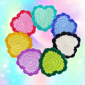 Crochet Heart Coaster Set, Valentines Coaster, Love Heart Decor, Retro Home Decor, Maximalist Art, MADE TO ORDER