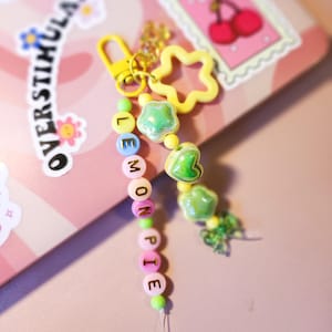 Lemon Pie Keyring, Yellow and Green Keychain, Kawaii Keyring