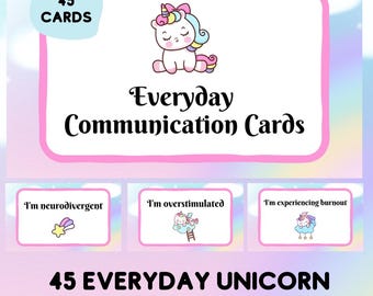Tarjetas de comunicación de unicornio, tarjetas imprimibles para autismo no verbal, tarjetas de apoyo para personas que no hablan, descarga digital instantánea