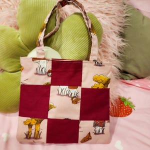 Pilz Tragetasche, Patchwork Tasche, kleine Tragetasche, Bibliothek Buch Tasche, Handgemachte Tasche