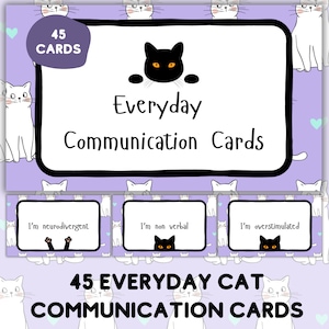 Black Cat Everyday-communicatiekaarten, non-verbale afdrukbare kaarten autisme, niet-sprekende ondersteuningskaarten, directe digitale download