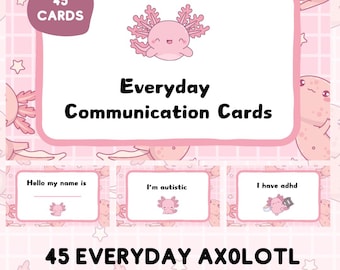 Axolotl-communicatiekaarten, non-verbale afdrukbare kaarten autisme, niet-sprekende ondersteuningskaarten, directe digitale download