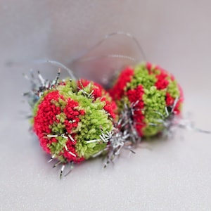 Watermelon Christmas Pom Pom Baubles, Set of 2, Christmas Tree Ornaments, Christmas Decorations