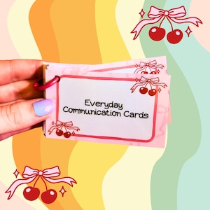 FYSIEKE KOPIE Cherry Bows alledaagse communicatiekaarten, klaar voor verzending / non-verbale autisme / niet-sprekende ondersteuningskaarten