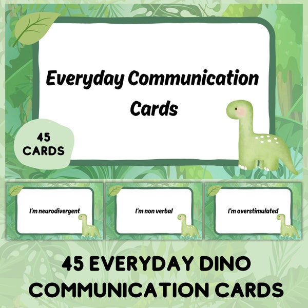 Schede di comunicazione quotidiana del dinosauro verde, carte stampabili per autismo non verbale, carte di supporto non parlanti, download digitale istantaneo
