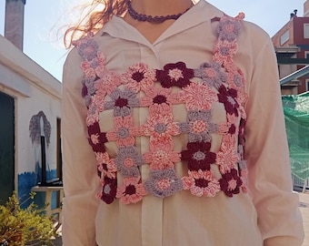 Flower Power Vest PATTERN, Crochet Vest, Dopamine Crochet, Womens Crochet Patterns, 70s Crochet Flower Vest