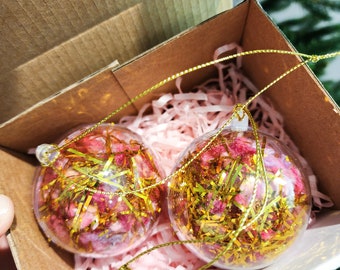 Gold & Pink Waste Free Christmas Baubles, Set of 2 or 4, Christmas Tree Ornaments, Christmas Decorations