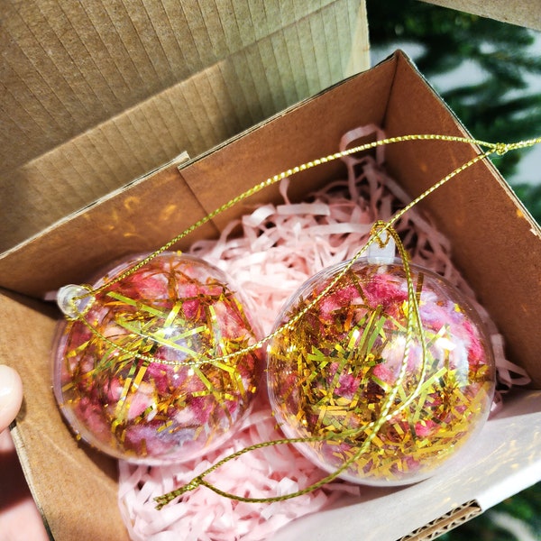 Gold & Pink Waste Free Christmas Baubles, Set of 2 or 4, Christmas Tree Ornaments, Christmas Decorations