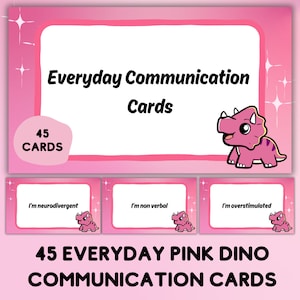 Roze dinosaurus alledaagse communicatiekaarten, non-verbale autisme afdrukbare kaarten, niet-sprekende ondersteuningskaarten, instant digitale download