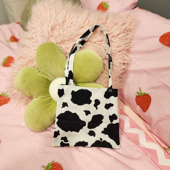 Cow Print Tote Bag, Black & White Tote Bag, Small Tote Bag 