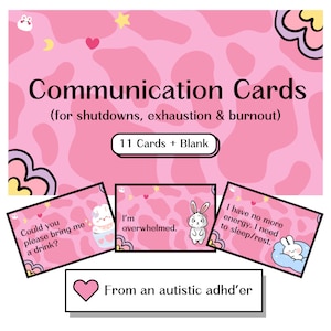 Communicatiekaarten voor shutdowns, uitputting, burn-out, non-verbale autisme afdrukbare kaarten, leuke ondersteuningskaarten, instant digitale download