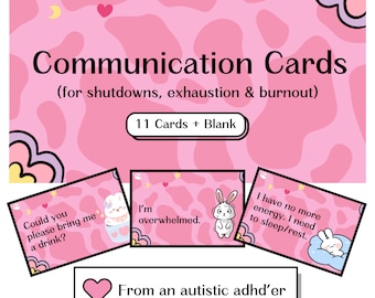 Communication Cards for Shutdowns, Exhaustion, Burnout, Non Verbal Autism Printable Cards, Cute Support Cards, Instant Digital Download