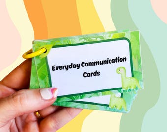 PHYSICAL COPY Green Dinosaur Everyday Communication Cards, Ready to Ship / Non Verbal Autism / Non Speaking Support Cards