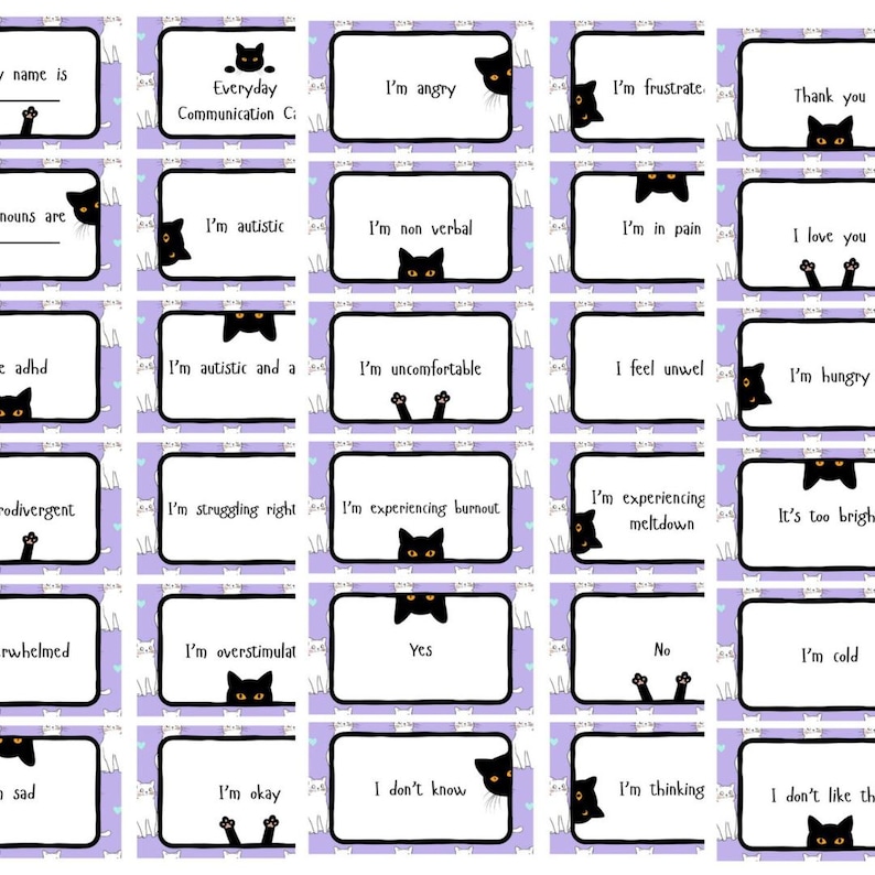PHYSICAL COPY Black Cat Everyday Communication Cards, Ready to Ship / Non Verbal Autism / Non Speaking Support Cards image 9